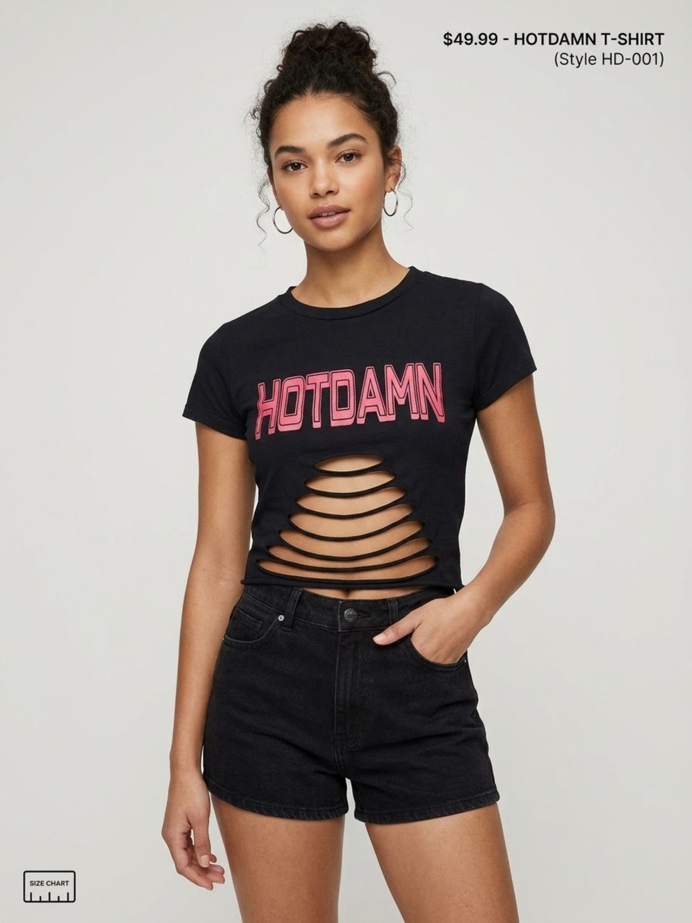Hotdamn Black Cutout Crop Tee - Graphic Women's Top